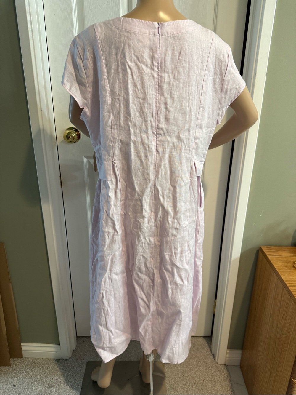 Lintico Pink Linen V-Neck Cap Sleeve Fit and Flare Midi Dress Womens XL - Picture 10 of 15